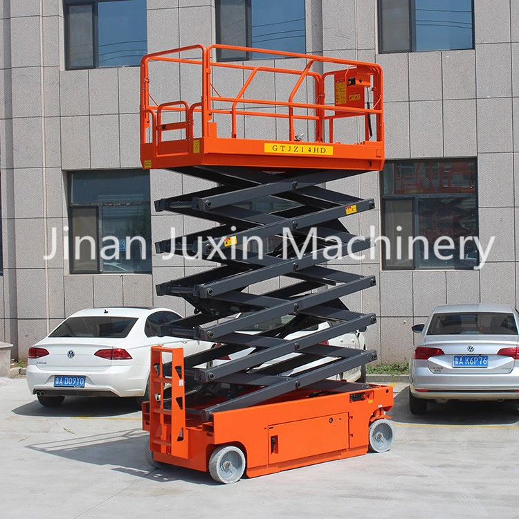 8m Height 300kg Capacity Self Auto Moving Scissor Lift Platform with Diesel Engine or Battery Operate