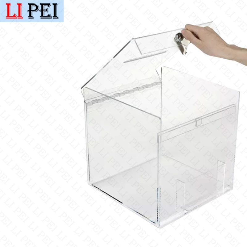 Boîte de collecte de dons transparente en acrylique avec support au sol pour collecte de bulletins de vote de bienfaisance en gros avec serrure et clé