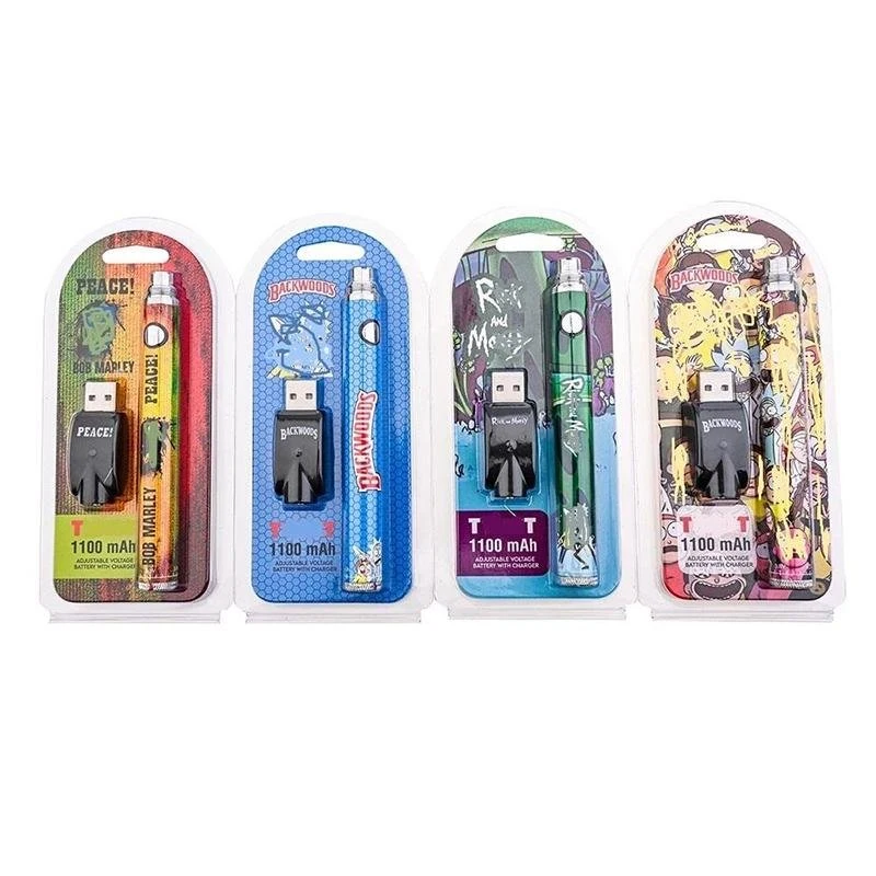 Backwoods Runtz Twist Pré-aquecimento bateria de 1100 mAh VV caneta de papel ajustável Baterias 510 rosca para cartuchos de óleo de cera Embalagem com Kit de carregador USB