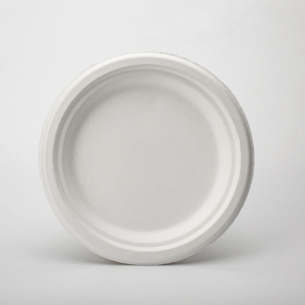 Disposable Tray Eco Friendly Microwavable Dish for Restaurant Biodegradable Sugarcane Pulp Round Food Plates