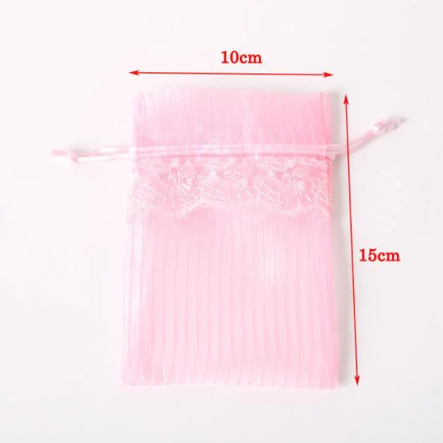 10*15 White Wholesale/Supplier Pearl Yarn Organza Lace Drawstring Bag