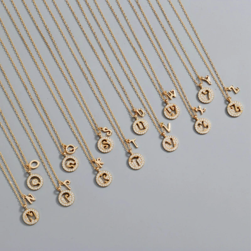 Wholesale Fashion Jewelry Design Letter Shape Copper Choker Pendant Necklace Brass Initial Zirconia Women Chain Necklace
