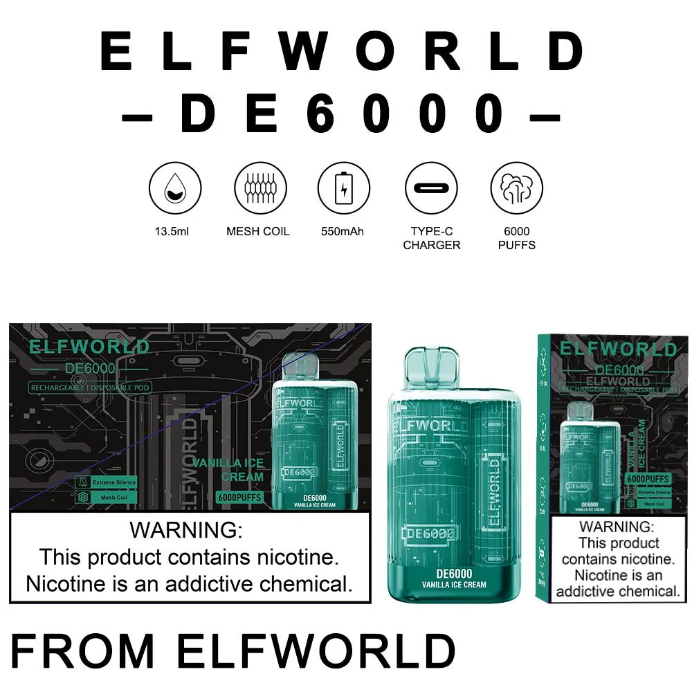 Elfworld 6000 Puffs Mesh Coil Disposable/Chargeable Vape Electronic Cigarette Wholesale/Supplier Disposable/Chargeable Vape Bar Distribution Vape Te5000