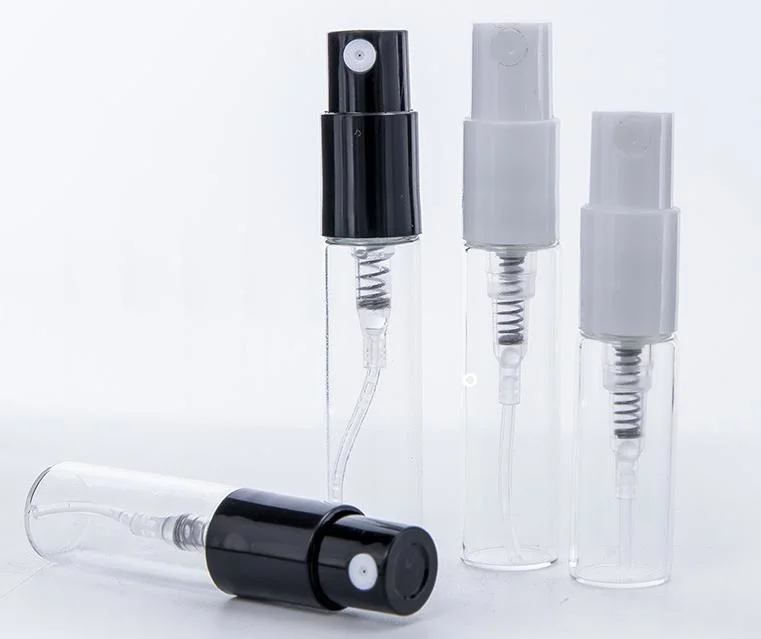 High quality/High cost performance  2ml 3ml Small Perfume Atomizer Vials Sample Glass Bottle with Plastic Spray Pump Mini Crimp Tester Bottles