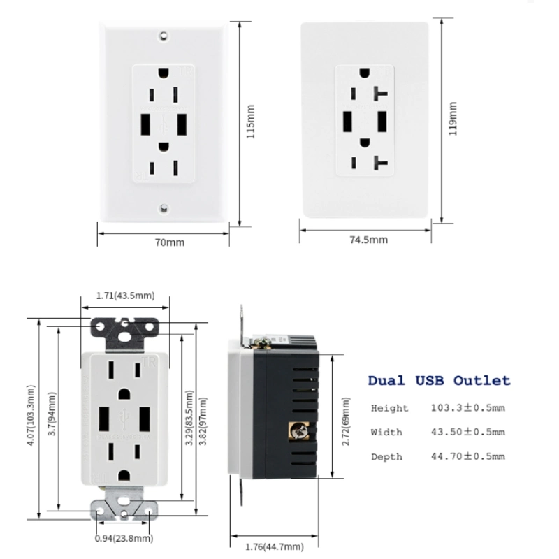 Wandbuchse mit Doppeleingang und USB-Ladegerät Typ A