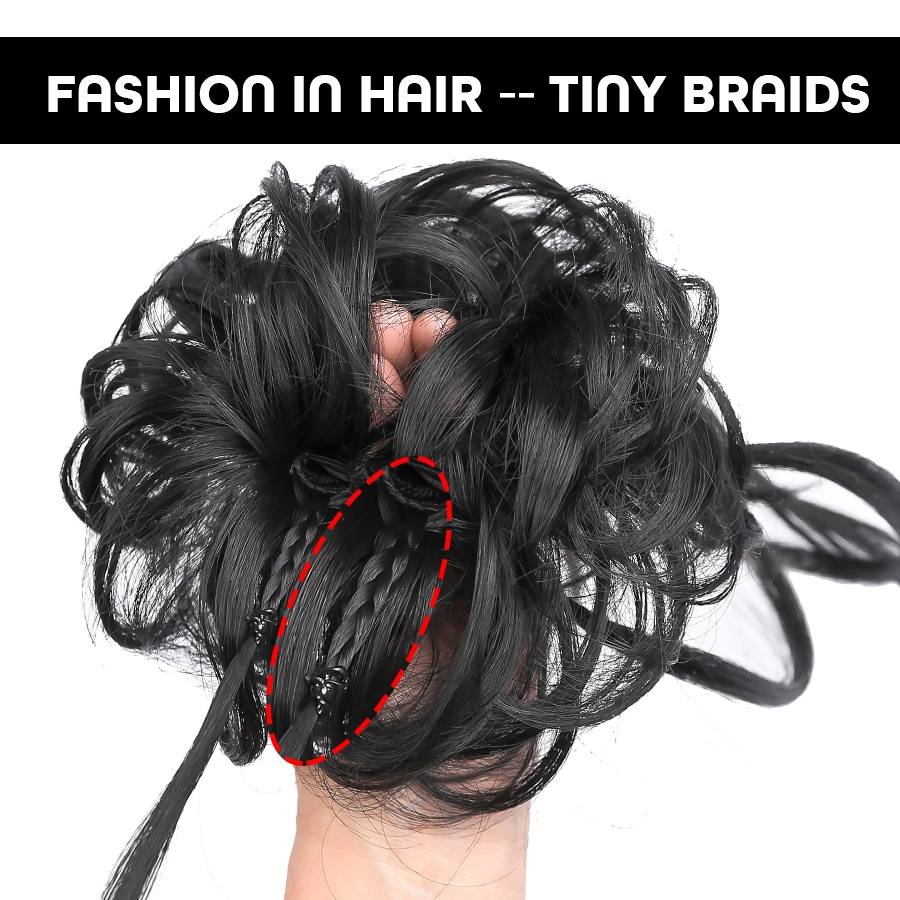 New Style High Temperature Fiber Chignon Synthetic Messy Curly Hair Tie with Elastic Band Braided Hair Bun