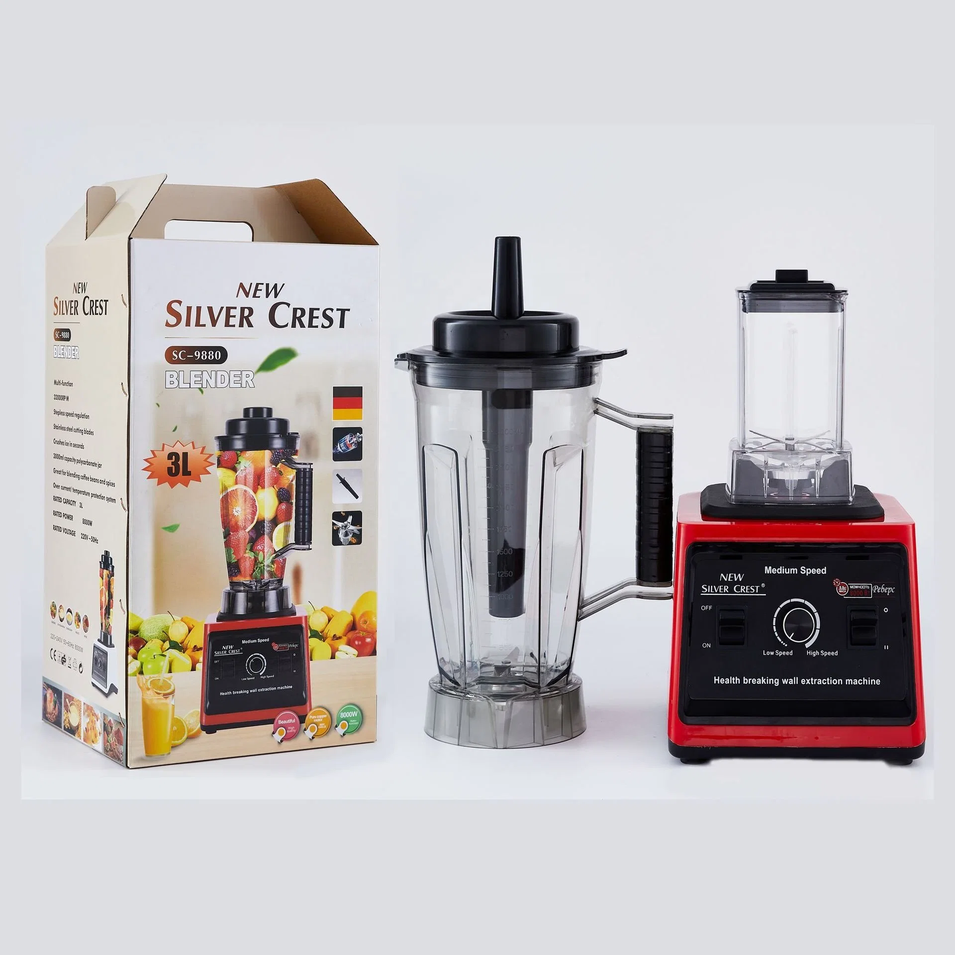 8000W High Speed Blender Multifunction 2 in 1 Silver Crest Blender Heavy Duty Commercial Blender for Fruit