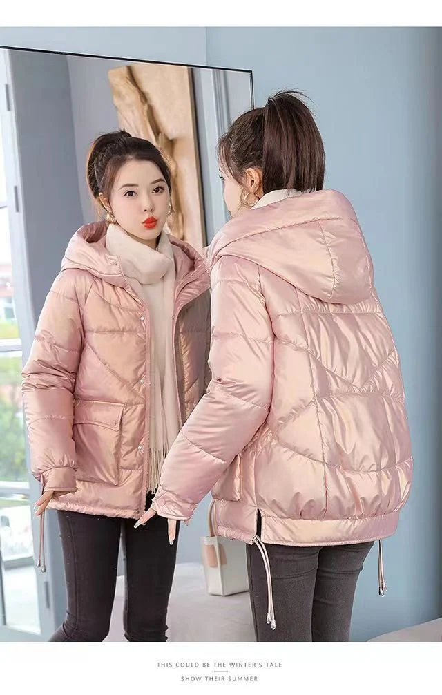 Wash-Free Glossy Down Cotton Jacket Women&prime; S Short Women&prime; S Thick Warm Loose Cotton Garment