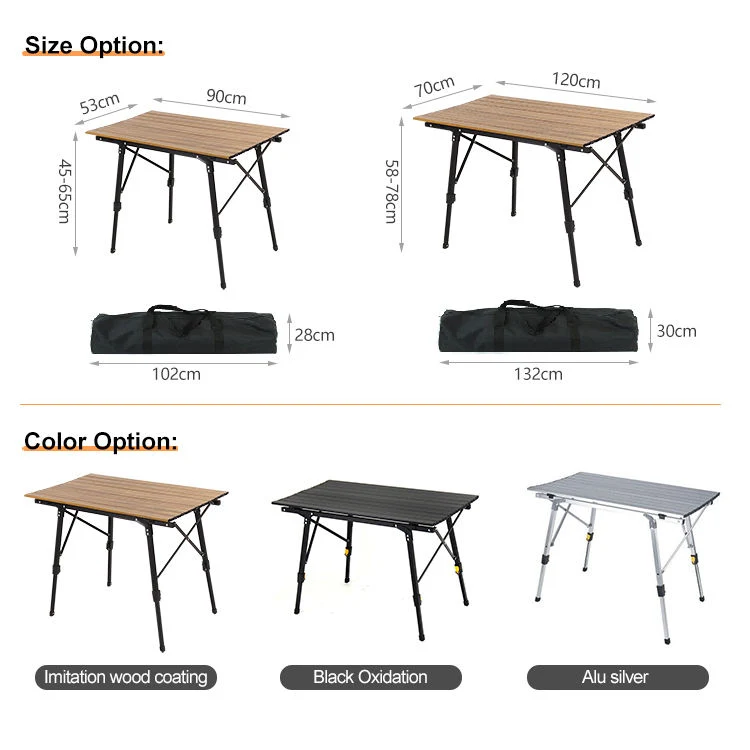 Outdoor Picnic Folding Roll Top Table Wood Aluminum Camping Portable Table