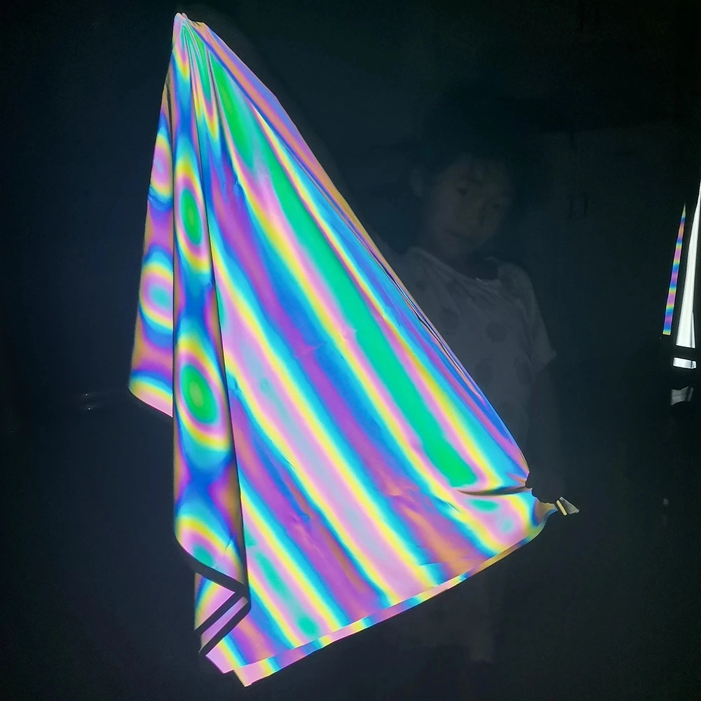 100% de nylon de tafetá estampado colorido tecido refletor de arco-íris