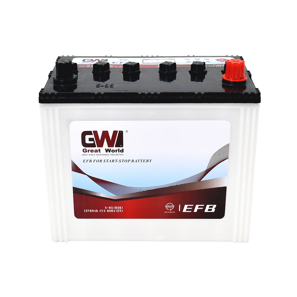 JIS68 12V68ah 100% Start Stop AGM (EFB) Car Battery Dry Charged Lead Acid 24 Months Warranty Auto Battery