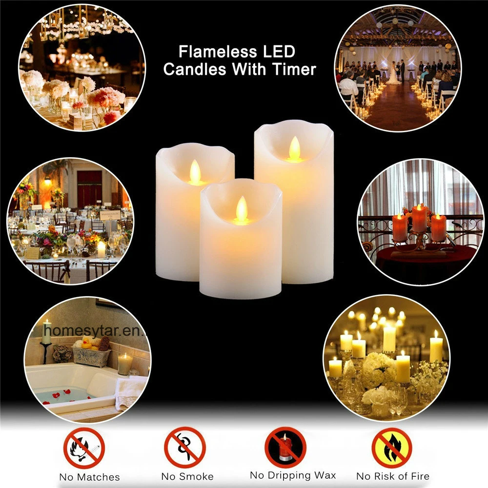 Household Set of 3 Ivory White LED Flameless Candles with 10-Key Remote Control