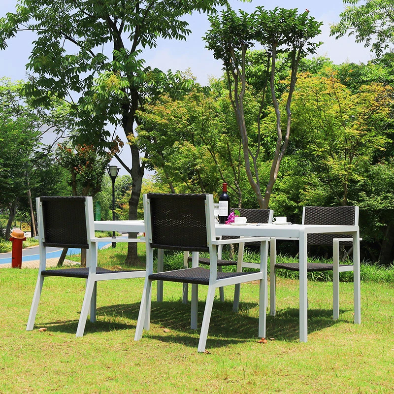 Table & Chaises Ensemble de mobilier de salle à manger intérieur/extérieur en rotin en osier de patio 7 pièces comprenant 1 table et 6 chaises avec coussins d'assise.