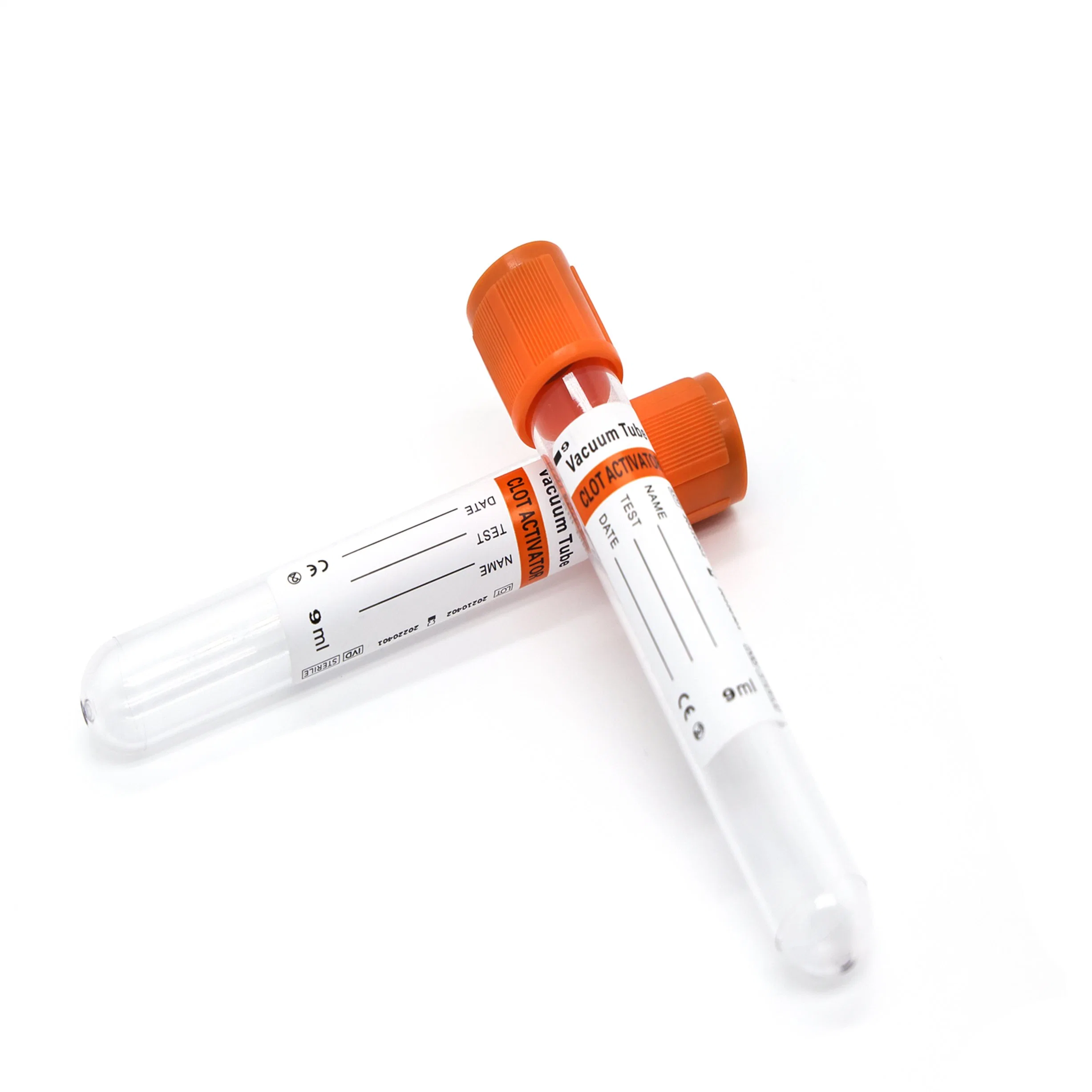 Tube de prélèvement sanguin à capuchon orange avec activateur de coagulation au citrate de sodium pour la collecte de sang.