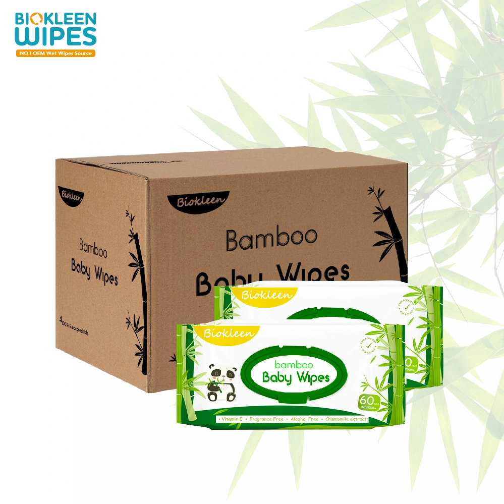 OEM Biokleen fabricante profesional de 80pcs Ecológico Bambú Biodegradable orgánica bebé toallitas de limpieza para pieles sensibles de bambú 100% Natural Las toallitas húmedas de bebé