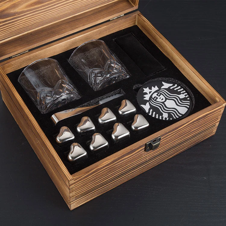 Heart Shaped Metal Ice Cube Whiskey Gift Set with Stones