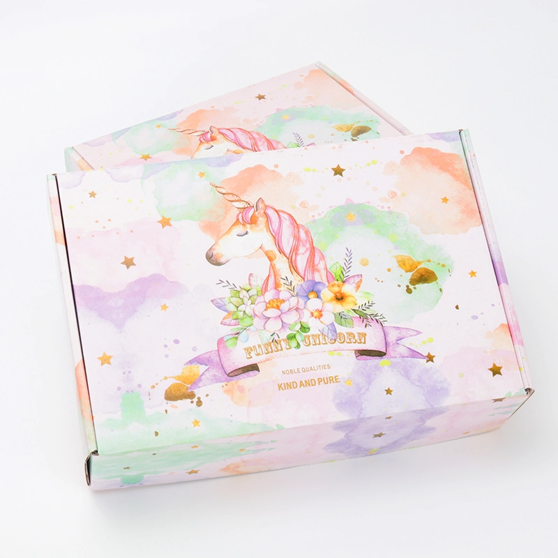 Unicorn Pattern Surface White Corrugated Paper Inner Airplane Box Foldable Holiday Children's Gift Shoes Packaging Paper Box