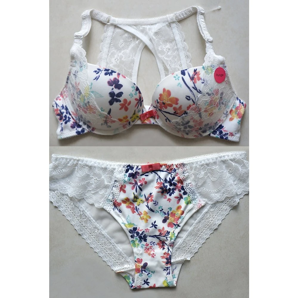 Underwear Set Lace Printed Bra Set with Hipster & Hi-Leg