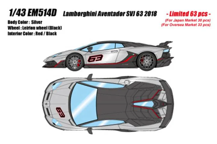 Modelo de coche 1: Lamborghini Aventador Svj 43 63 2018 Resina limitada modelo de coche blanco