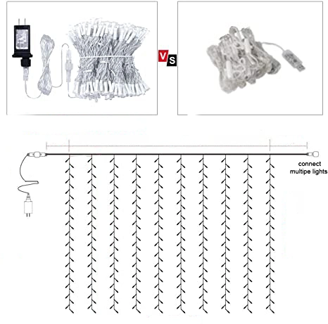 Warm White 120V IP44 Connectable LED Curtain Light Twinkle Icicle Light Christmas Decor