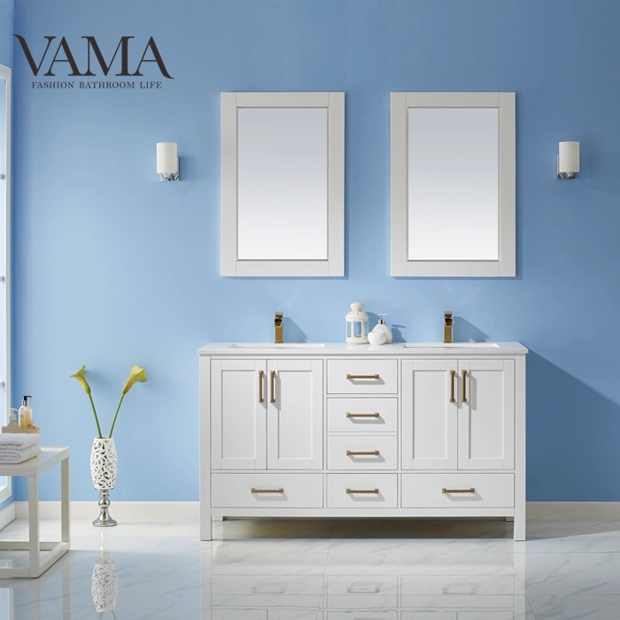 Vama 60 Inch White Furniture Double Sink Bathroom Cabinet Bathroom Vanities 785060m