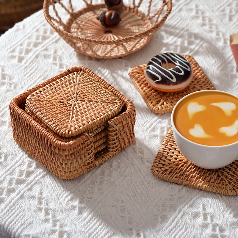 Природные плетеной Handwoven чашки Coaster набор из 5 схема