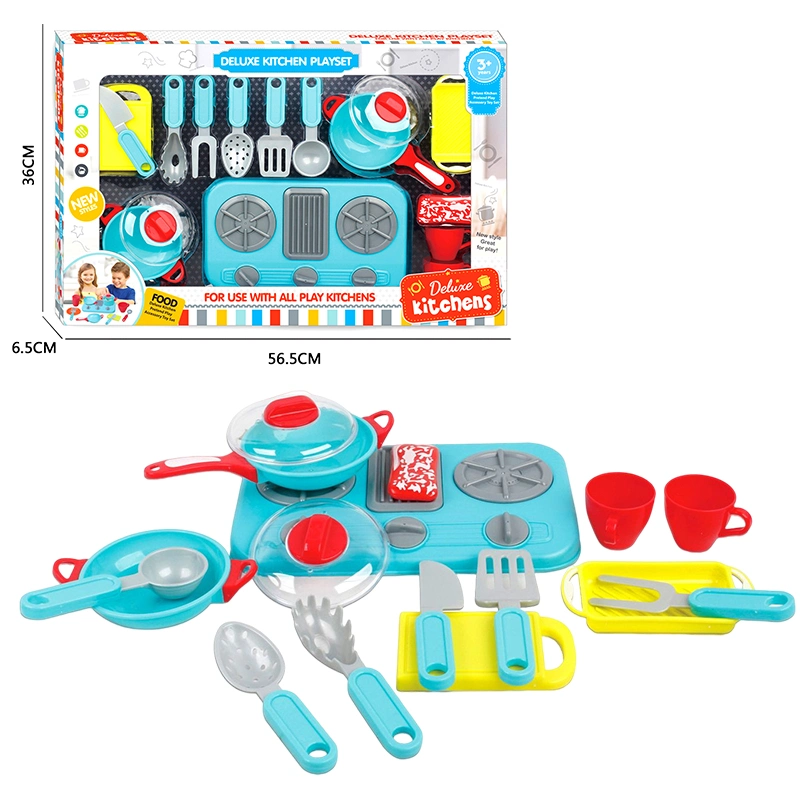 Kindergarten Kids Role Play Game Simulated Kitchen Utensils Kitchenware Tableware Pots Gas Stove Plastic Cooking Toys for Girls