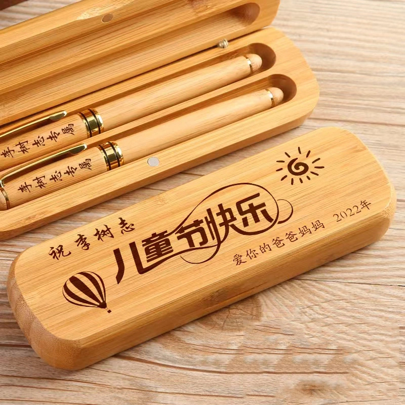 Stationery & Office Accessories Portable Customized Logo Gift Wooden Pen Set Promotion Bamboo Pen Box