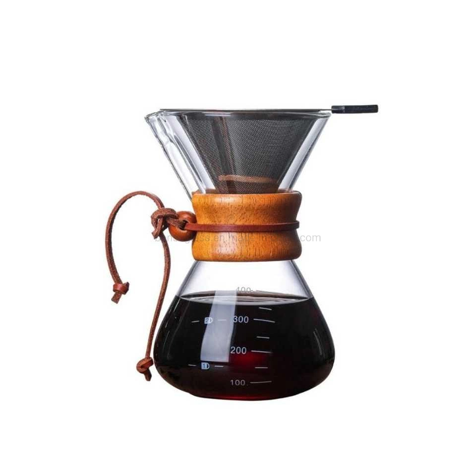 Venta caliente Pour-Over 1-3 en el cuello de madera de la Copa Maker 6 tazas de papel natural de la serie clásica relación de café de filtro de cristal Vierte Chemex