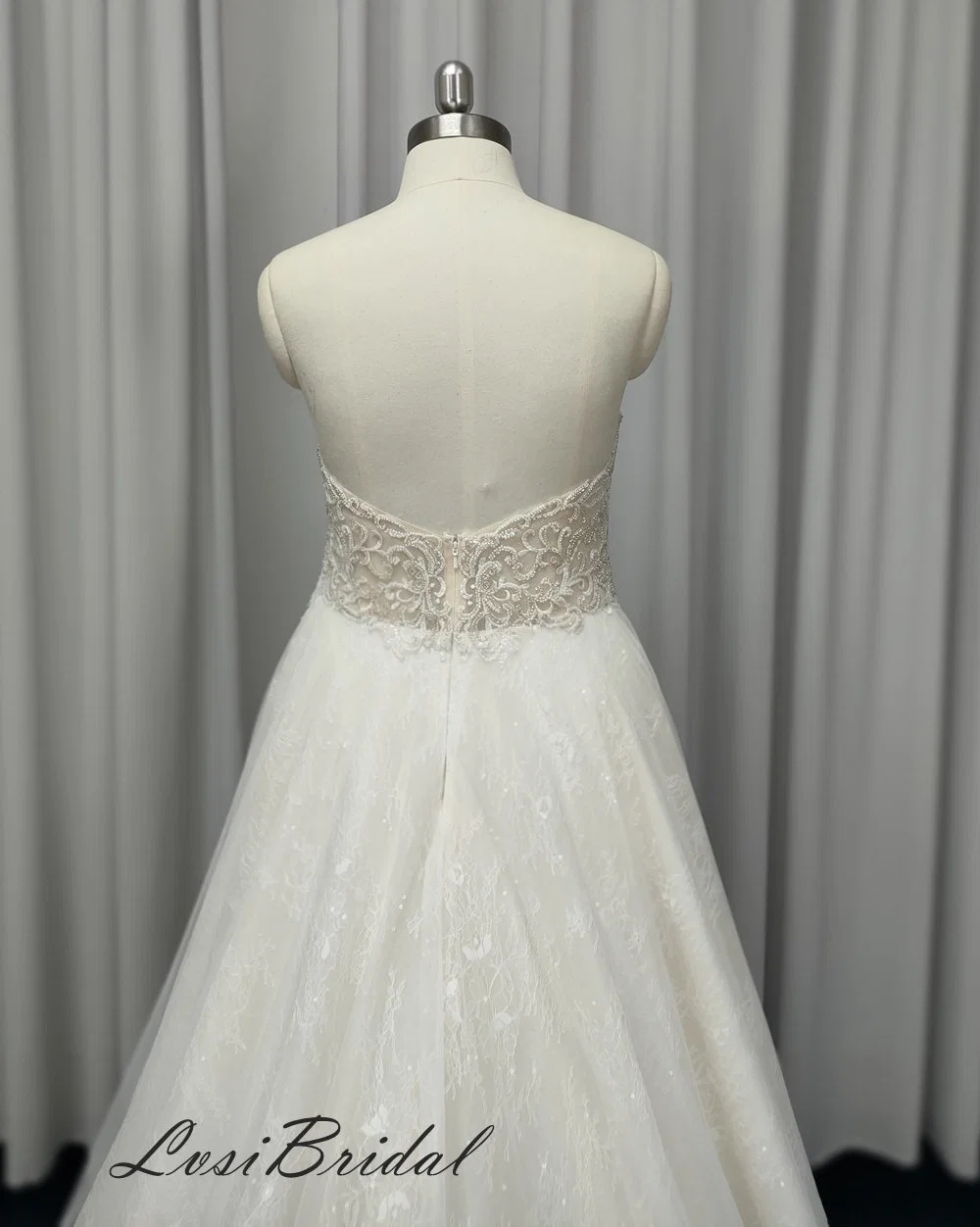 505 Sweetheart Neckline and Illusion Bodice with Wedding Dress A-Line Sparkling Tulle Dress Embroidery Beading Lace Bridal Gown Dress