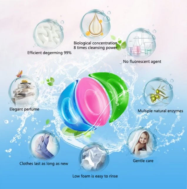 High Efficient 8g 3 in 1 Laundry Detergent Pods Capsules Customized Color Laundry Gel Ball for Clothes Washing