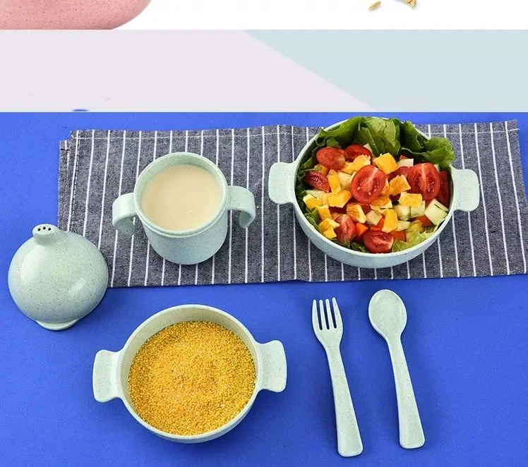 Ensemble de repas sans BPA vaisselle ensemble de vaisselle enfants Ensemble d'alimentation pour bébés en paille de blé en fibres