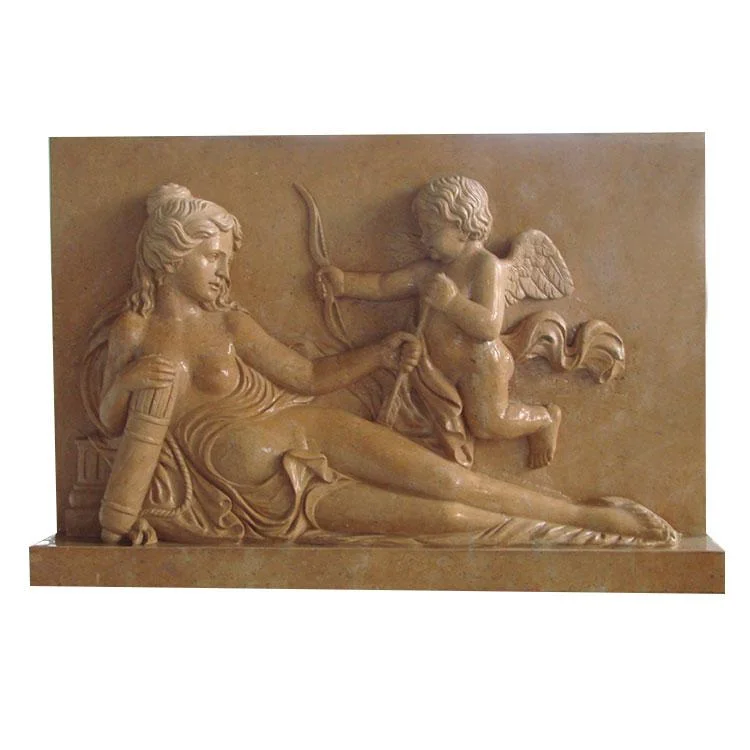 Pink Marble Carved Relief Nude Woman Flowers and Babies