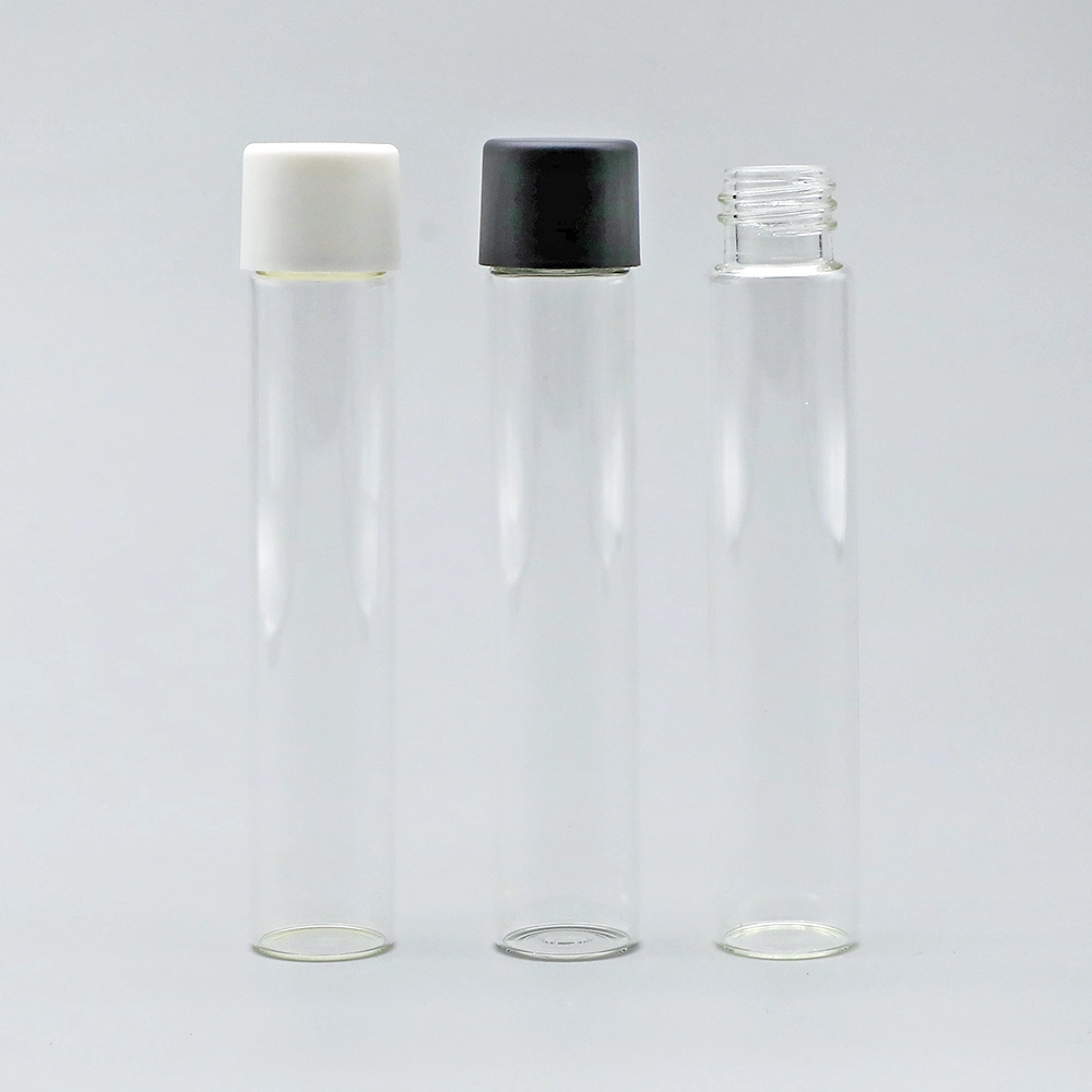 High Quality Factory Custom Screw Top Glass Vial Bottle with Black Plastic Lids for Cosmetics