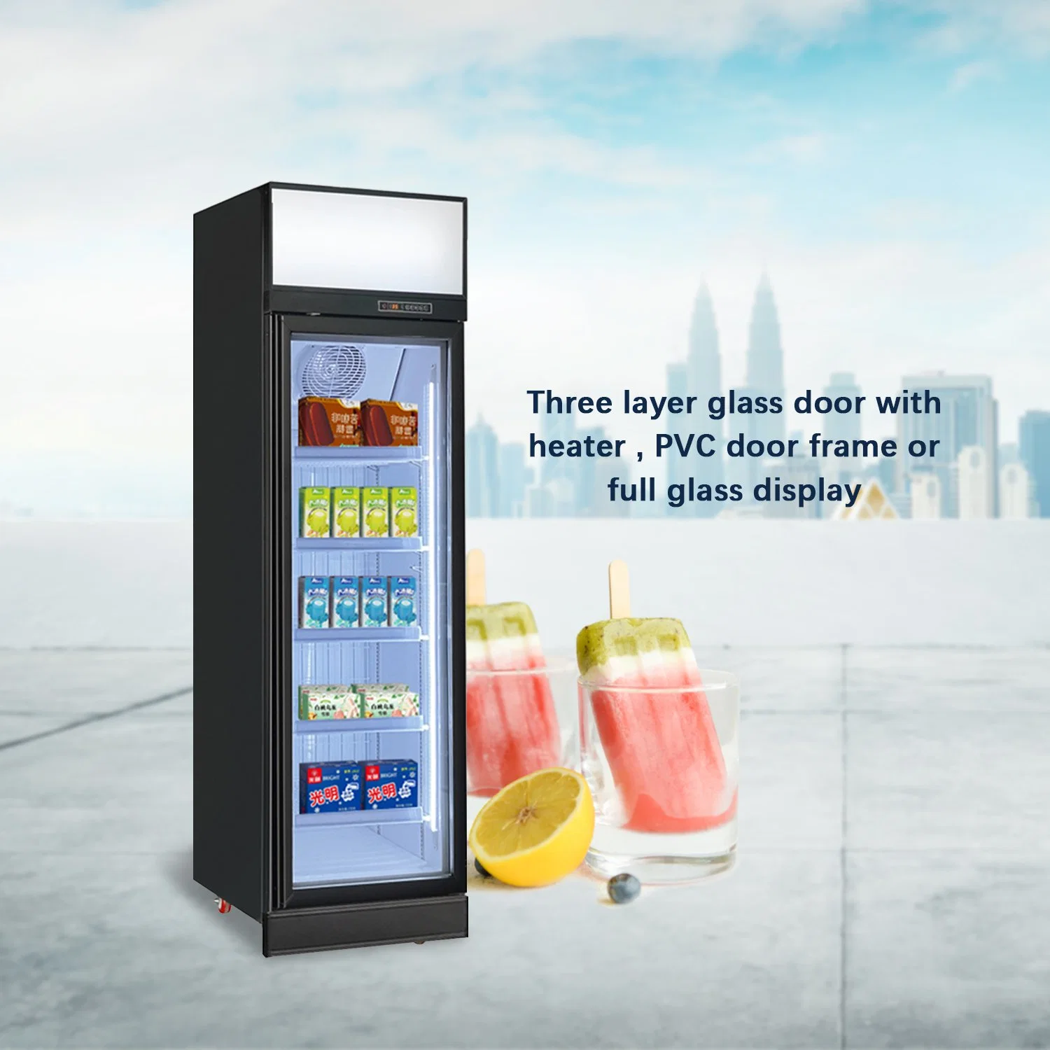 Ruibei Freezer Supermarket 3 Doors Vertical Glass Display Rack