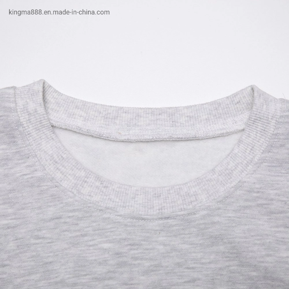 Long Sleeve Oversize Women Wholesale/Supplier Knitted Grey Melange Customized Sweatshirt