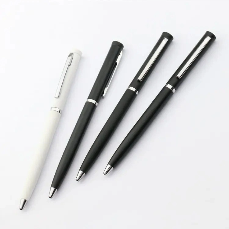 Promotional Black Slim Twist Metal Ballpoint Pen with Writing Blue or Black Refill Custom Logo for Hotel Office