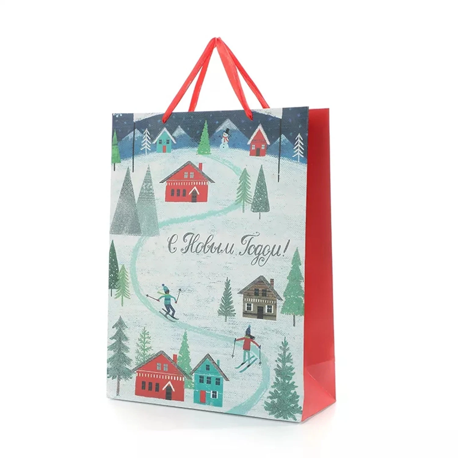 Custom Printed Christmas Paper Bag Handles Project Industrial Surface Packaging White Cardboard Holiday Gift Bags