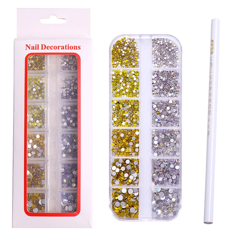 12 Grid Nail Crystal Rhinestones 3D Diamond Press on Nails for Nail Art Decoration