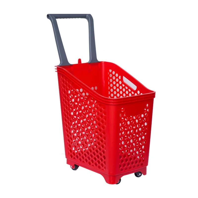 Special-Designed Supermarket Plastic Shopping Trolley Basket Rolling Basket Carts