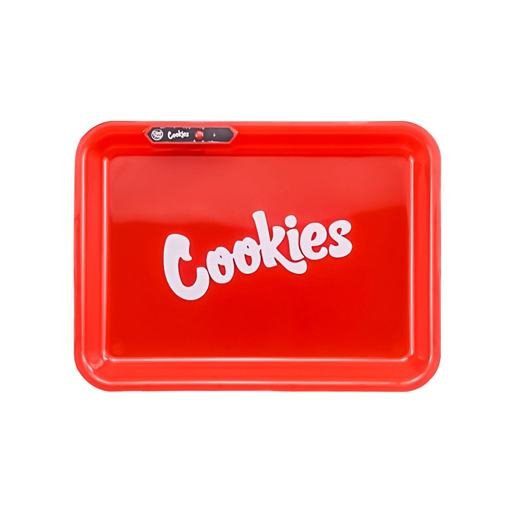 Plateaux roulants LED modernes pour tabac avec haut-parleur, cendrier coloré blanc, cookies brillants, joint magnétique et couvercle pour blunt.