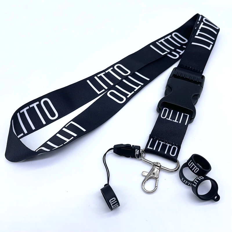 Manufacturer Custom Logo Pen Holder Lanyards with Rubber Silicone Ring Pen Holder Neck Strap