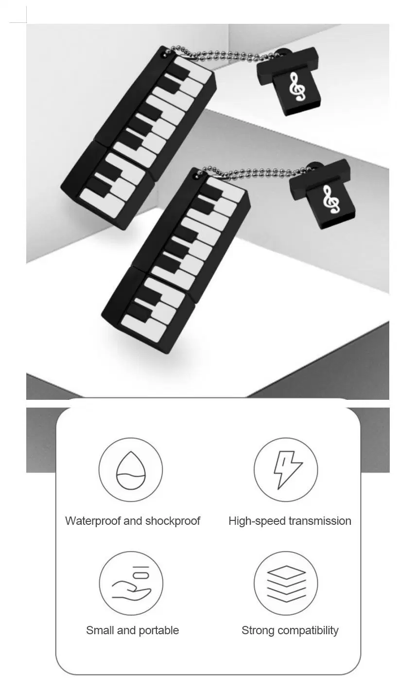 Fashionable Compact Car Music Pen Drive Creative Piano Keyboard PVC Silicone USB