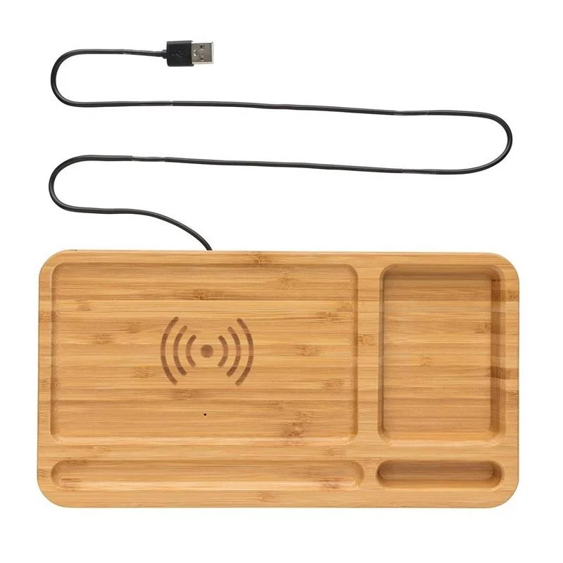 Neue Ankunft Multifunktions 2 in 1 Bamboo Wireless Ladetabelle Schreibtisch 5W 10W 15W Wireless-Ladepad