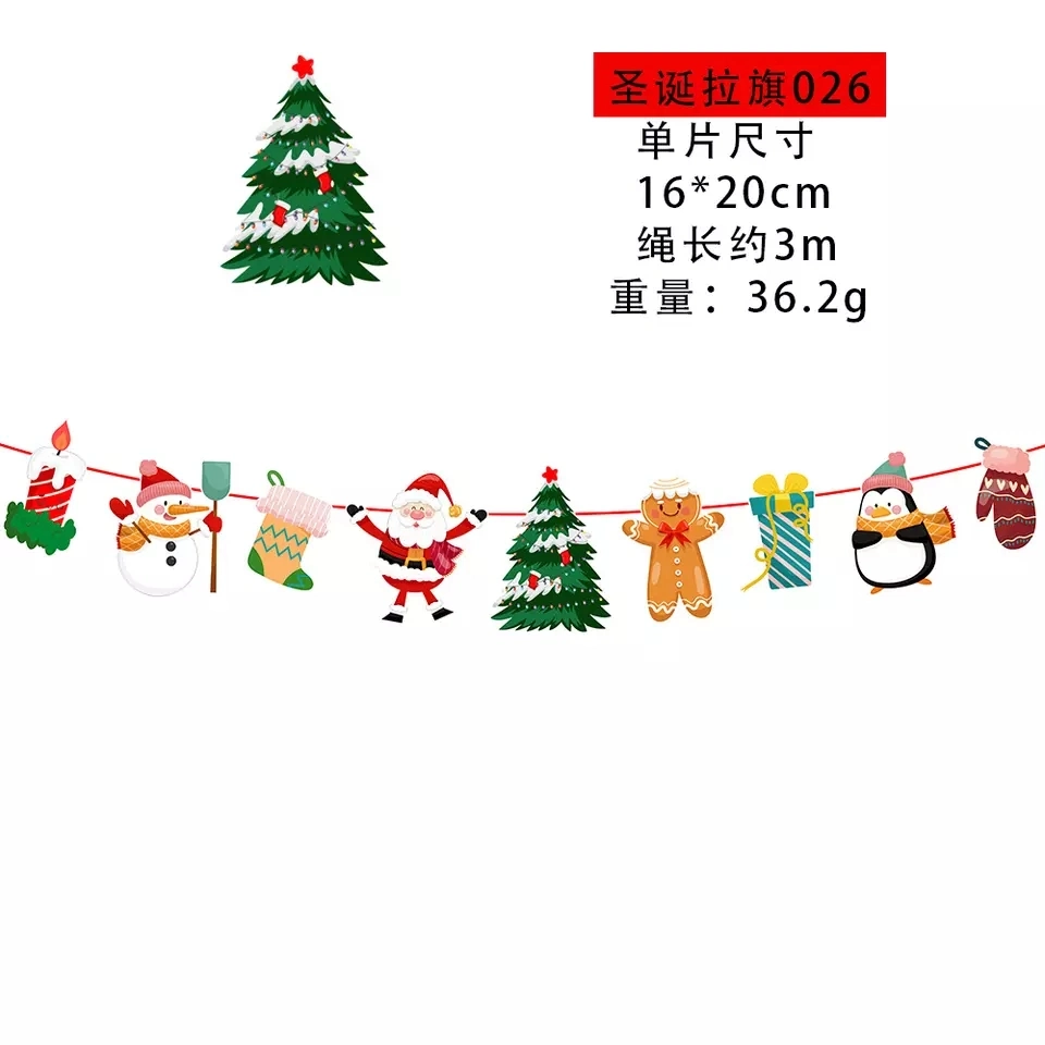 3m Christmas Decorations Christmas Flags Paper Cartoon Christmas Flags Pull Flowers Holiday Banners Party Decoration Flags