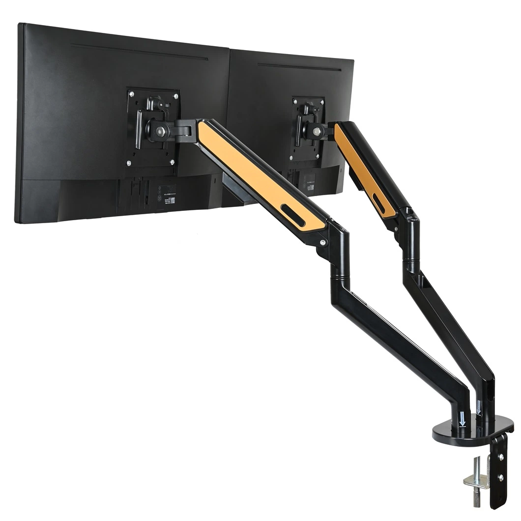 Yellow Leather Decoration Aluminium Alloy Dual Monitor Arm LCD Desk Mount Gas Spring Monitor Stand Arm Ws-Z200-Y