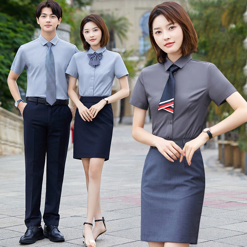 Customized Summer New Style Shirt Men's and Women's Short-Sleeve Business Uniform Formal Shirts Non-Iron Dress