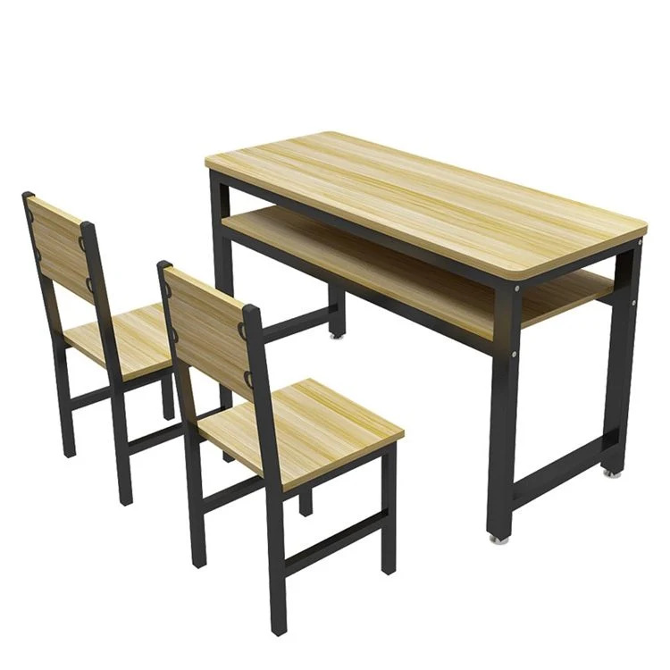 Simple Wood Metal Classroom Student Desk Chair Combination Long Desk Conference Table