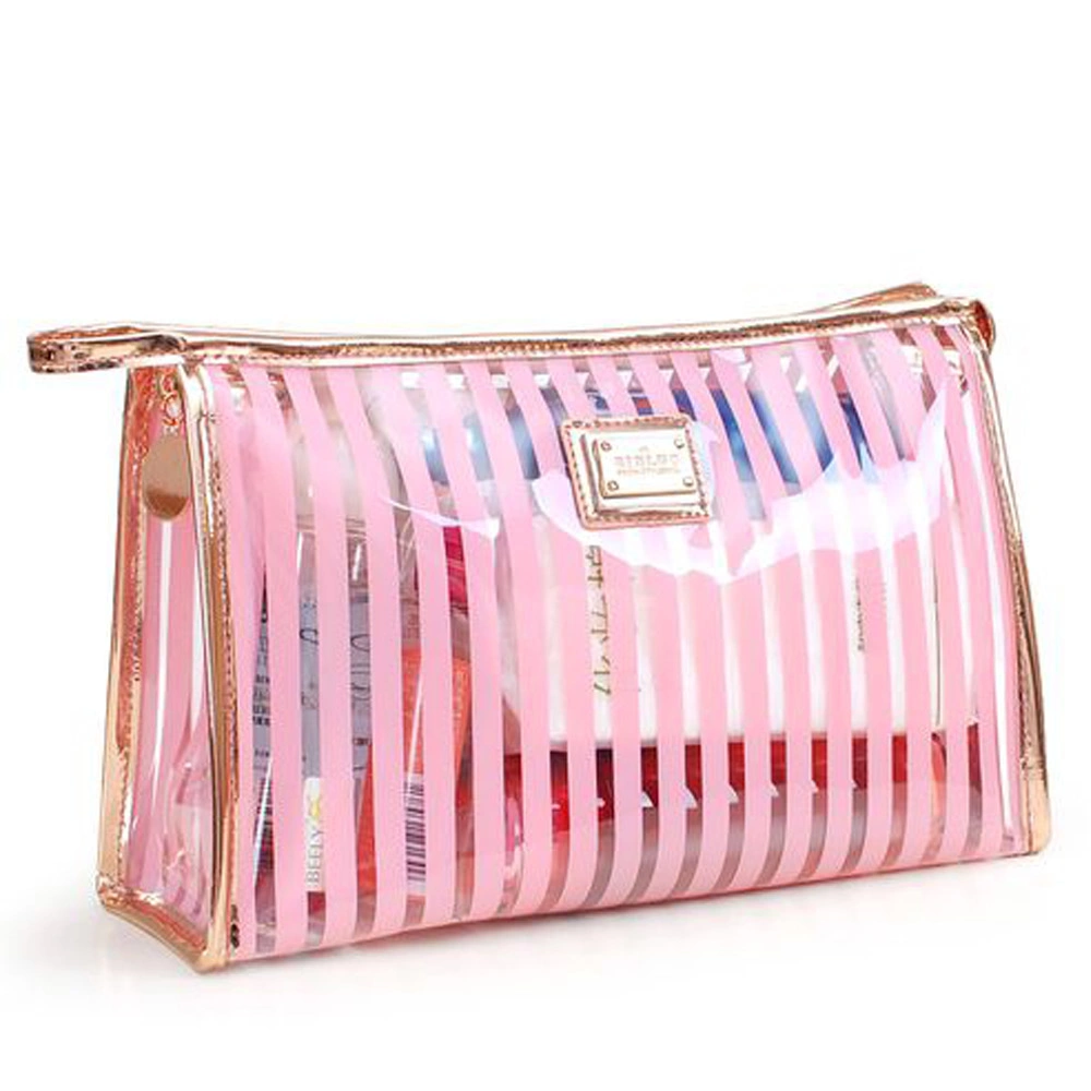 PU Material Transparent PVC Proof Water Silk Screen Printed Cosmetic Zipper Bag for Amazona