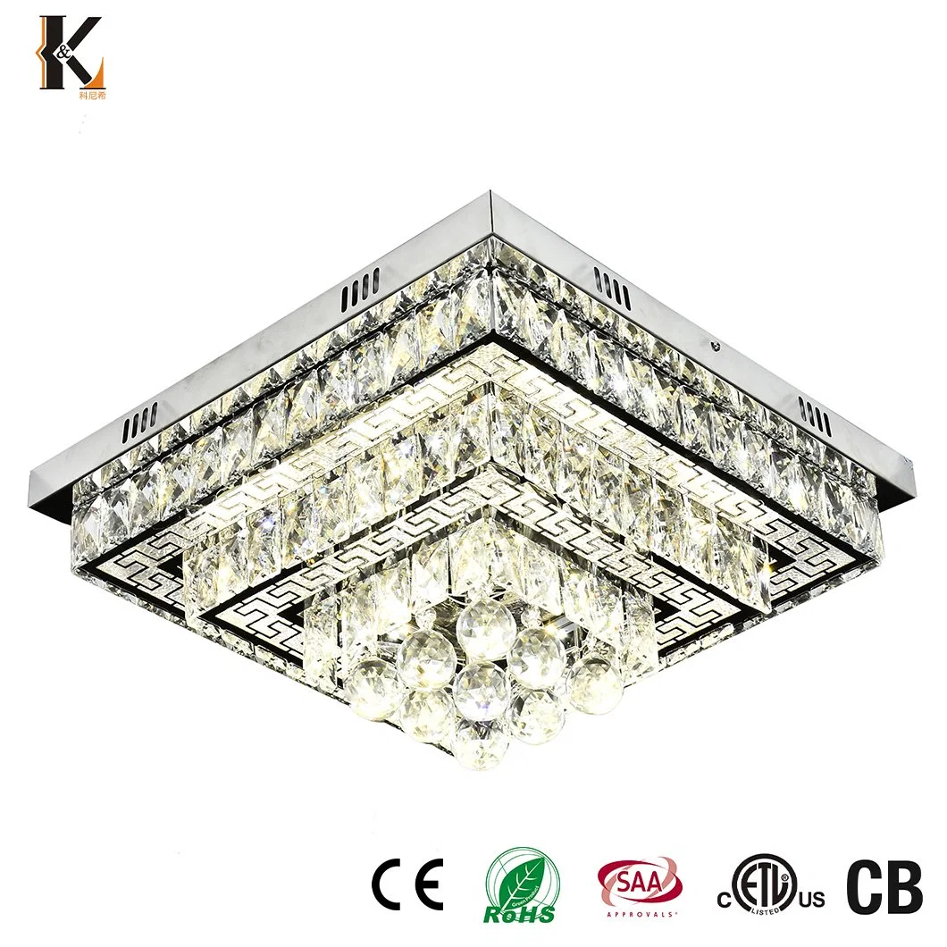 Crystal LED montées en surface en acier inoxydable de lumière au plafond de la Chine luxe Design ronde poignée de commande de la lampe témoin de plafond Villa Hotel Crystal Lumière au plafond